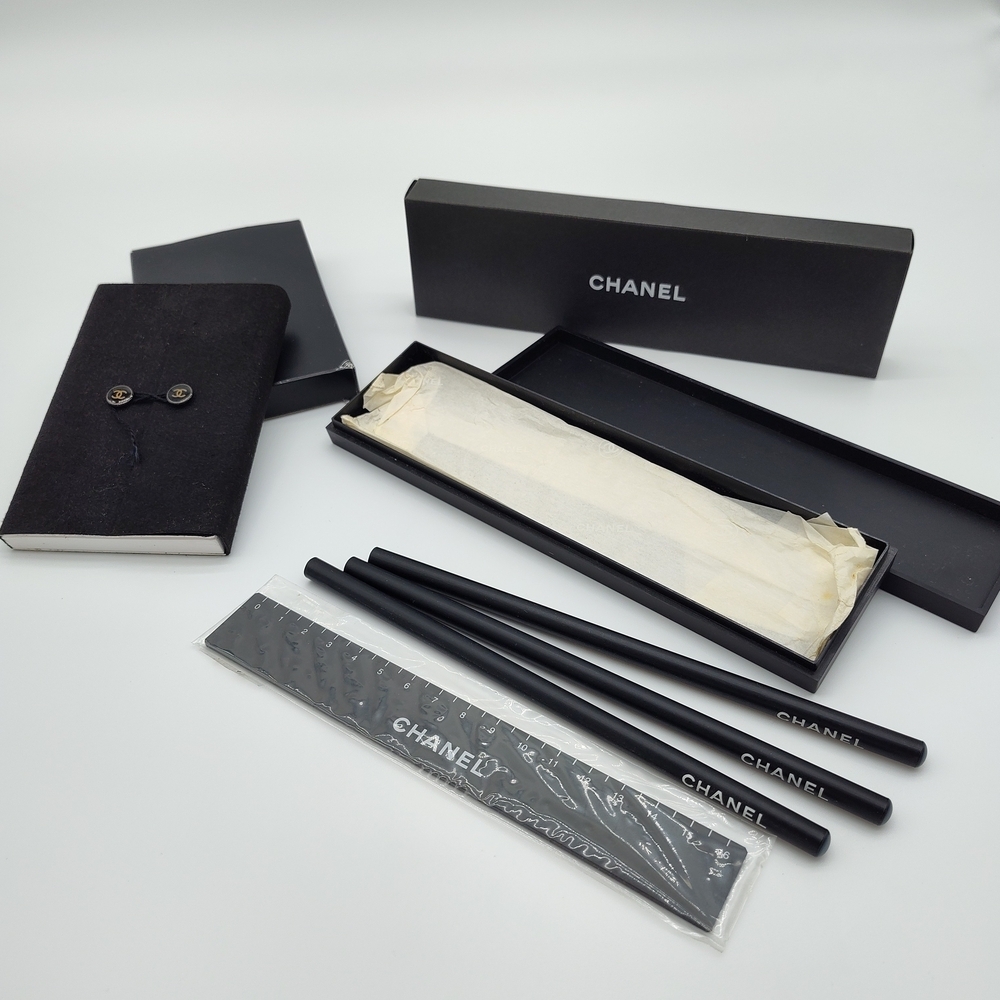 CHANEL Japan Exclusive Stationery Desk Set Notebook Pencils Ruler Boxes NIB